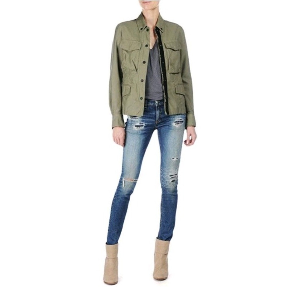 Rag & Bone Olive Green Jacket Sz‎ 2 Military Utility Moto Zip Pockets Nakamura